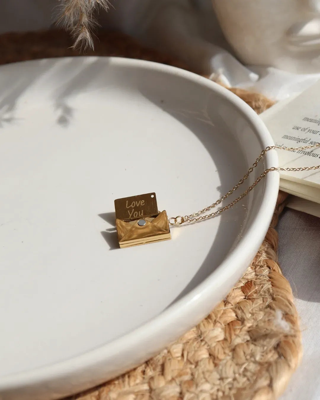 Envelope Pendant Necklace with Hidden "I Love You"