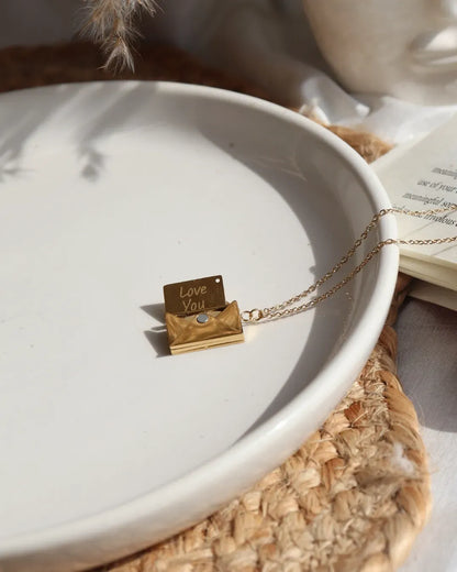 Envelope Pendant Necklace with Hidden "I Love You"