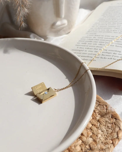 Envelope Pendant Necklace with Hidden "I Love You"