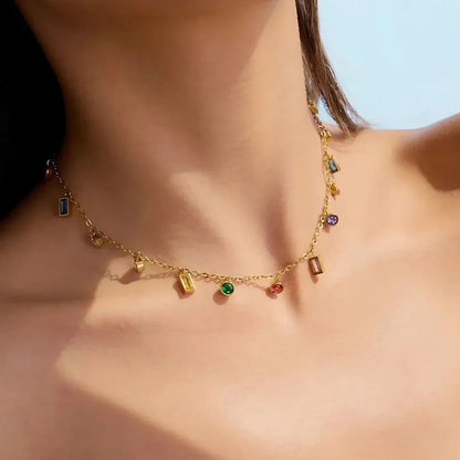 Hue Necklace with Multicolour Gem Charms