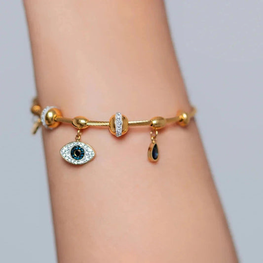 Evil Eye Charm Bracelet with Blue Sapphire Accents