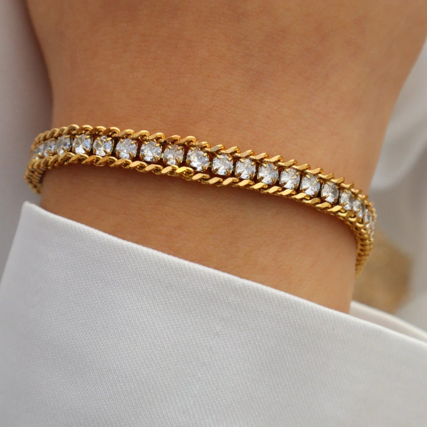 Cuban Chain Tennis Bracelet with CZ Diamonds