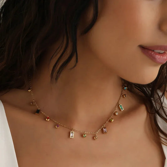 Hue Necklace with Multicolour Gem Charms
