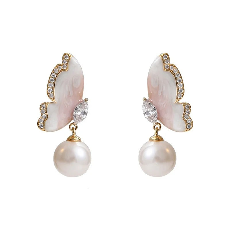 Marble Butterfly Pearl Drop Earrings