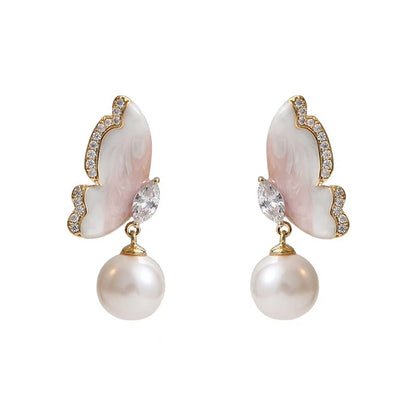 Marble Butterfly Pearl Drop Earrings