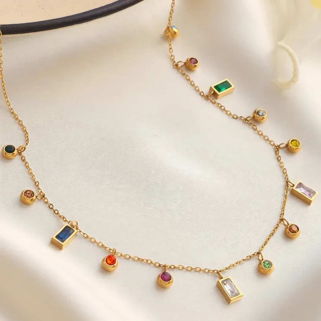 Hue Necklace with Multicolour Gem Charms