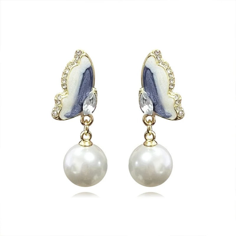 Marble Butterfly Pearl Drop Earrings