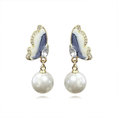 Marble Butterfly Pearl Drop Earrings