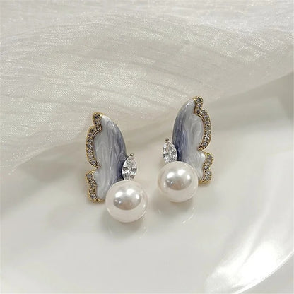 Marble Butterfly Pearl Drop Earrings