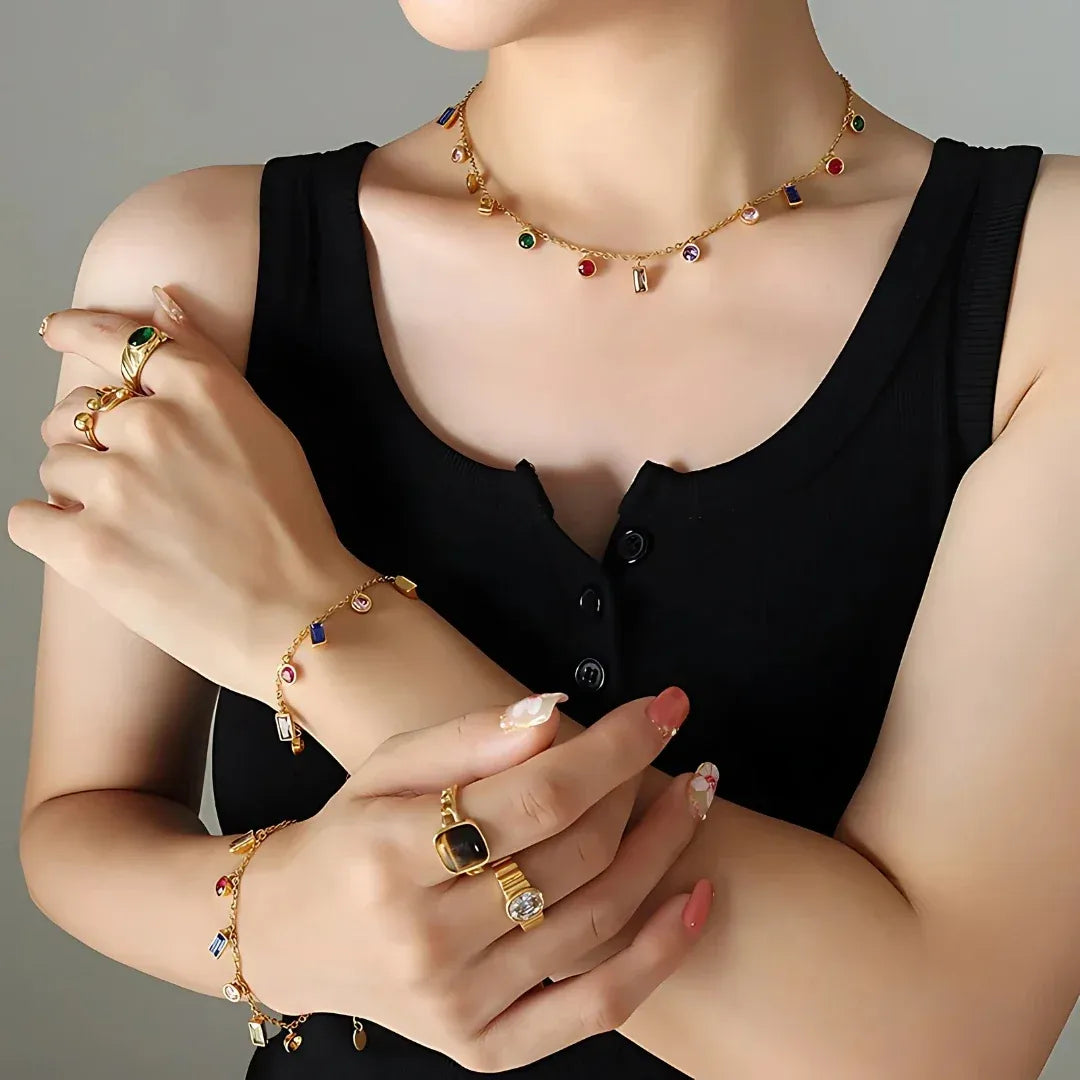 Hue Necklace with Multicolour Gem Charms