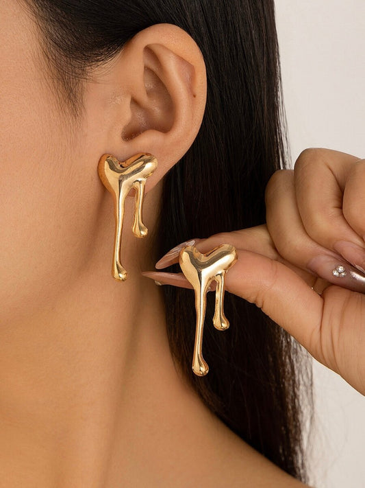 Gold Heart Drip Earrings