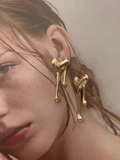 Gold Heart Drip Earrings